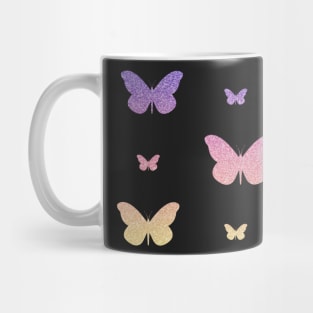 Pink Purple Yellow Ombre Faux Glitter Butterflies Mug